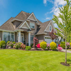 front lawn of a large home